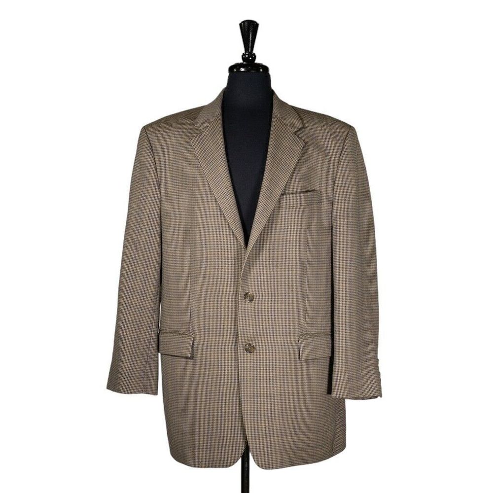 Ralph Lauren Mens Blazer Beige Check Wool 2 Button Suit Jacket Sport Coat 44L